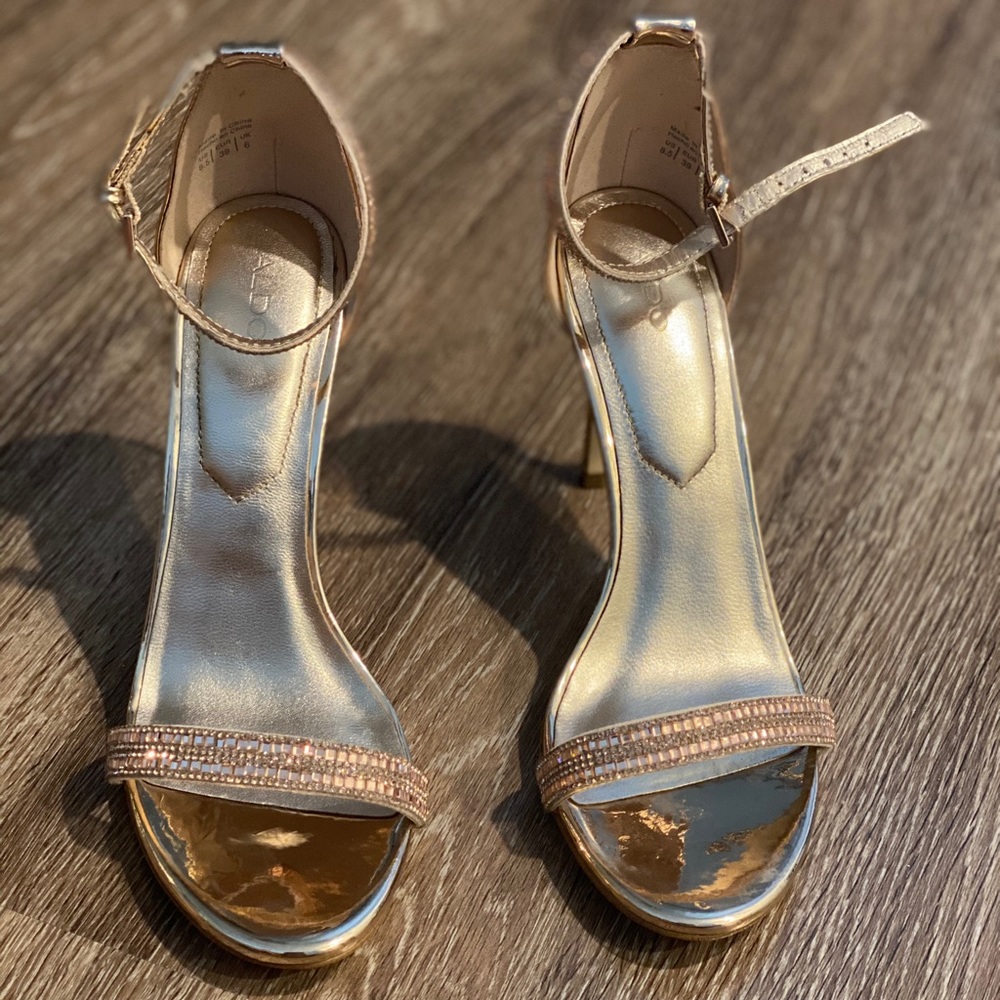 Rose gold heels.